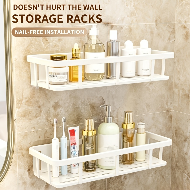 TEMU Lot de 2 étagères murales blanches, support de rangement en plastique robuste perçage, convient pour salle de bain, cuisine, douche, étagère de