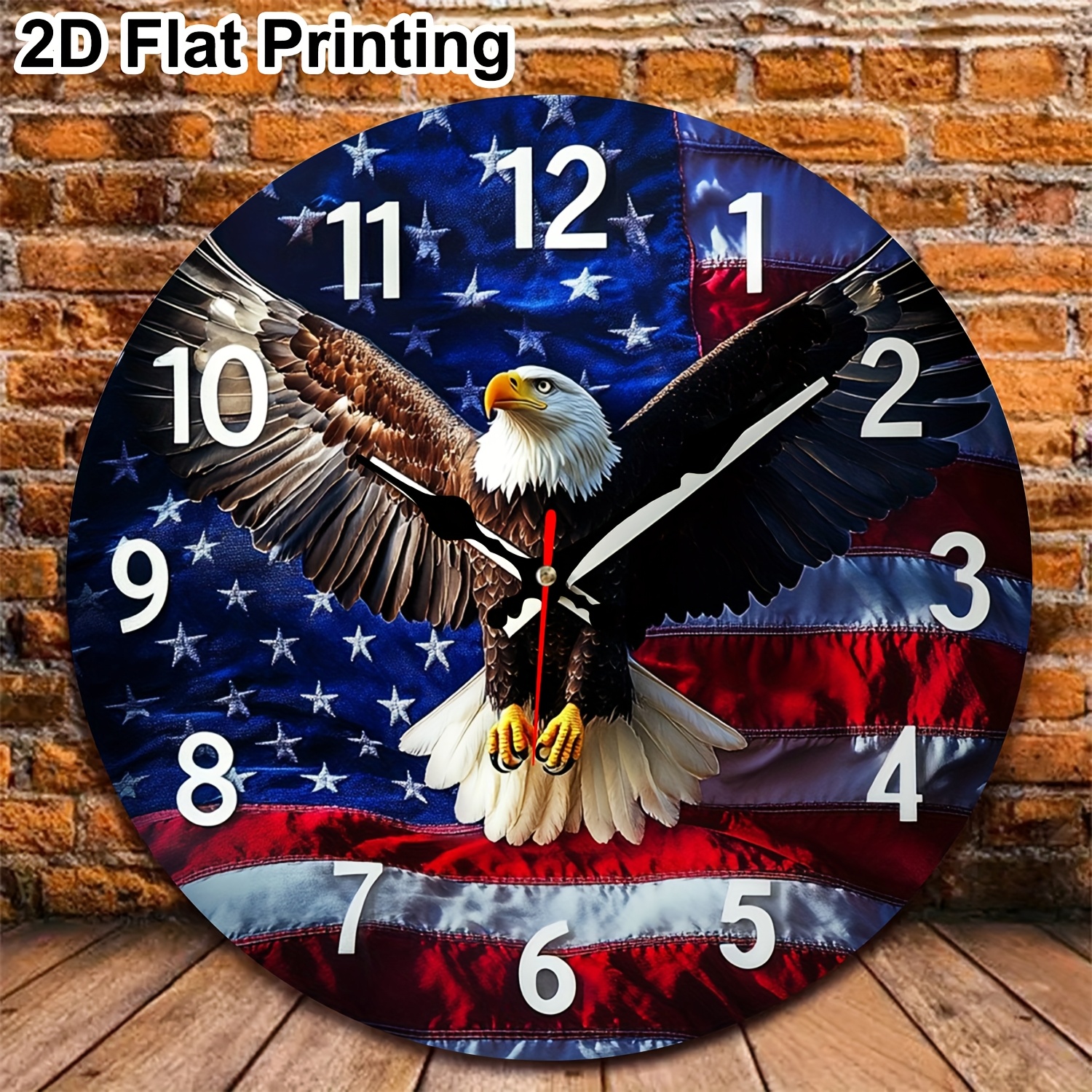 TEMU 1pc American Flag & Bald Eagle Patriotic Wall Clock - 10 Inch Round Wooden Clock With U S , Battery Operated ( Aa Not Included) - For Living