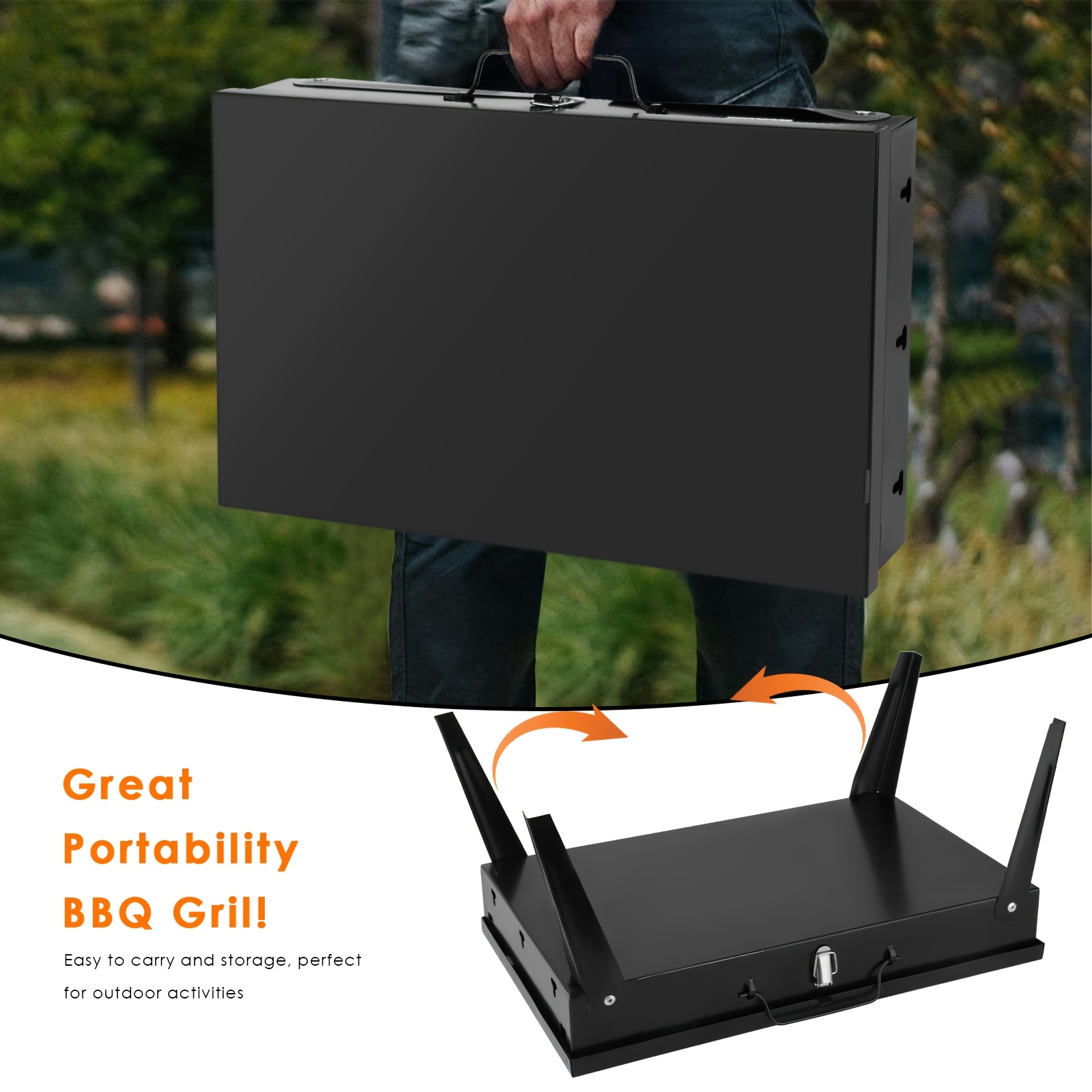  portable charcoal grill with wind shield compact folding bbq for outdoor picnics backyard cooking accessories details 0