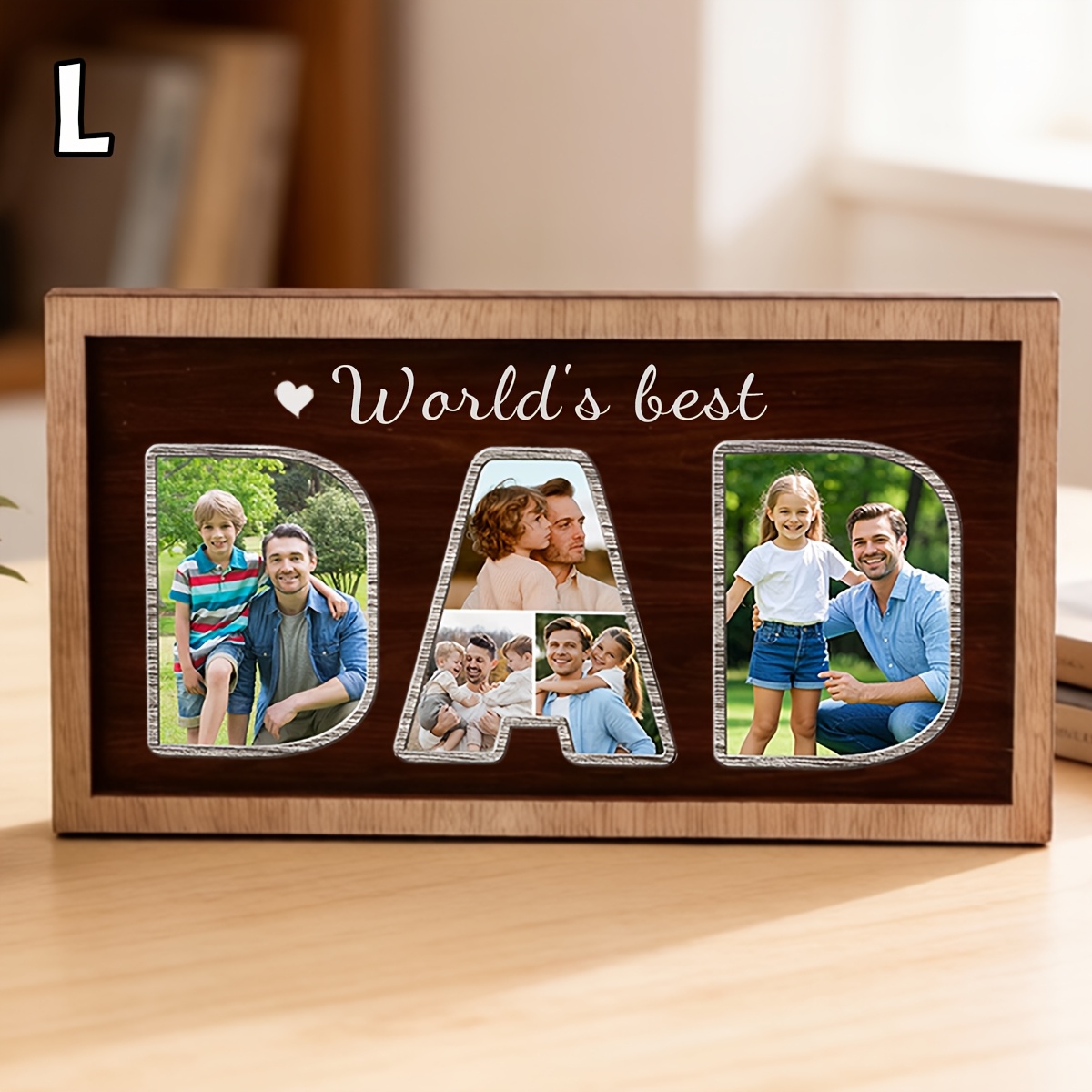 TEMU Custom For Dad Photo Frame, Personalized Desktop Picture Decor With Family Photos And Text, Customized Tabletop Keepsake Plaque, Customizable