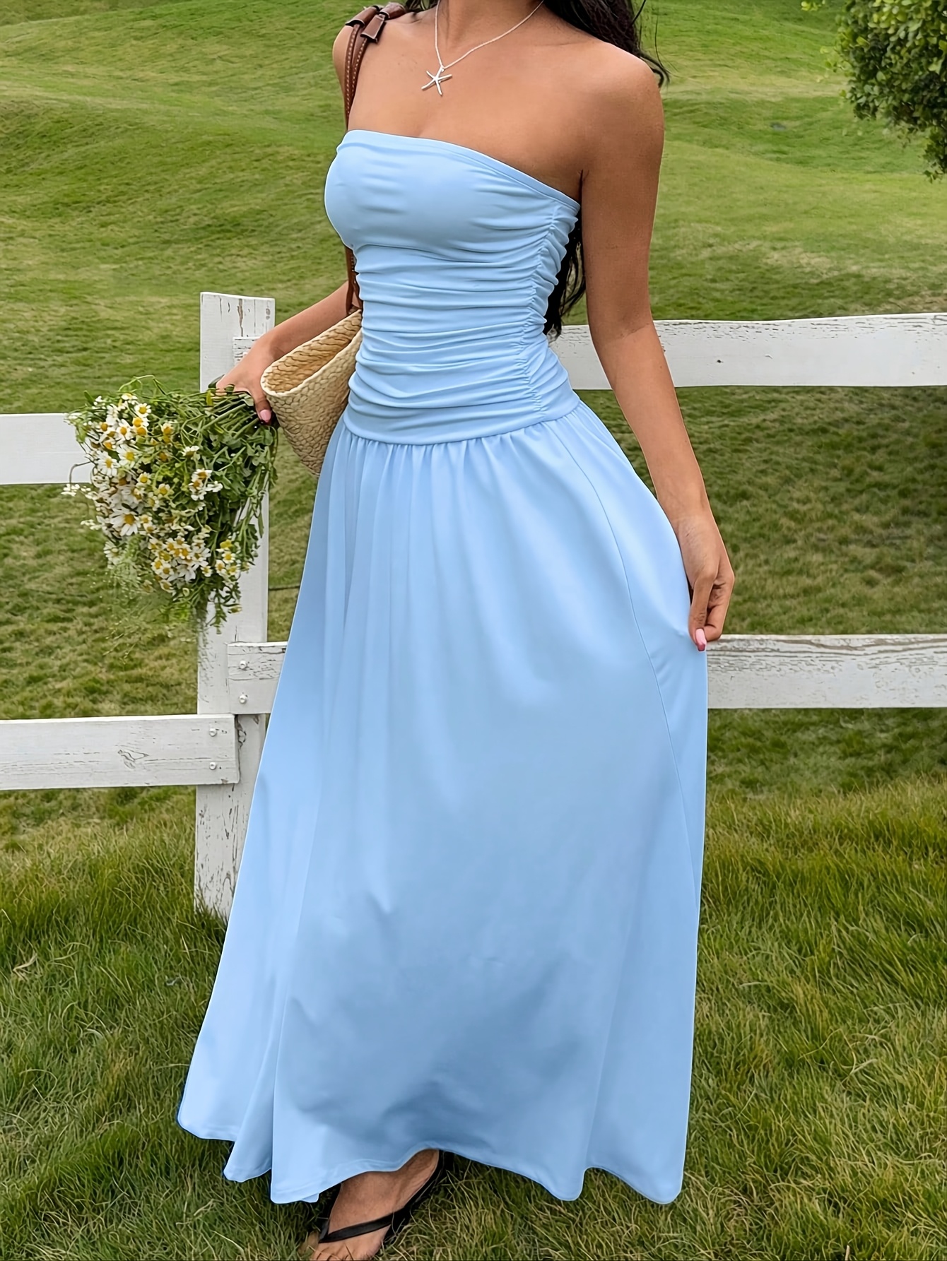 chiffon dress light blue Baltic Born Womens Marie Mock Neck Maxi Dress | Sky Blue Floral