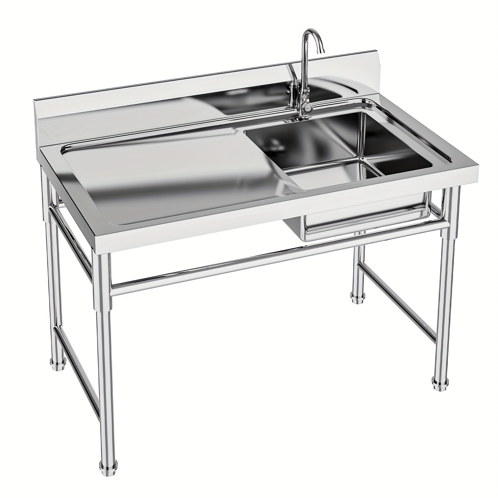 

Stainless Steel Sink With 1 Basin And Workbench, Suitable For Commercial Kitchens, Gardens, Indoor And Outdoor Use.