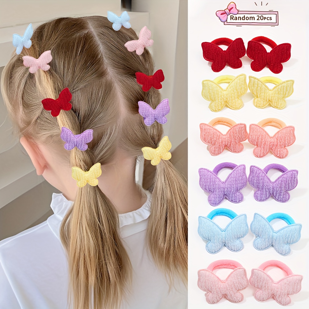 Image of 20pcs Set Of Random Multicolor Fabric Hair Ties For Girls With , Heart, And Star Decorations - Suitable For Daily Wear, A Cute And Sweet Must-have Gift For Girls