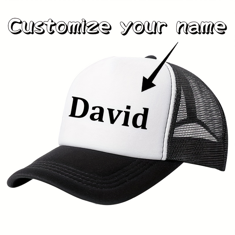 TEMU 1pc Customizable Men's Baseball Cap - Personalized Text Print, , Breathable Mesh Back, Black & , Sports, Outdoor Activities & Casual Wear