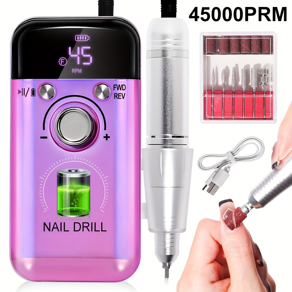 

45000rpm Nail Drill Machine Electric Portable Nail File Rechargeable Nail Sander For Gel Nails Polishing For Home Manicure Salon