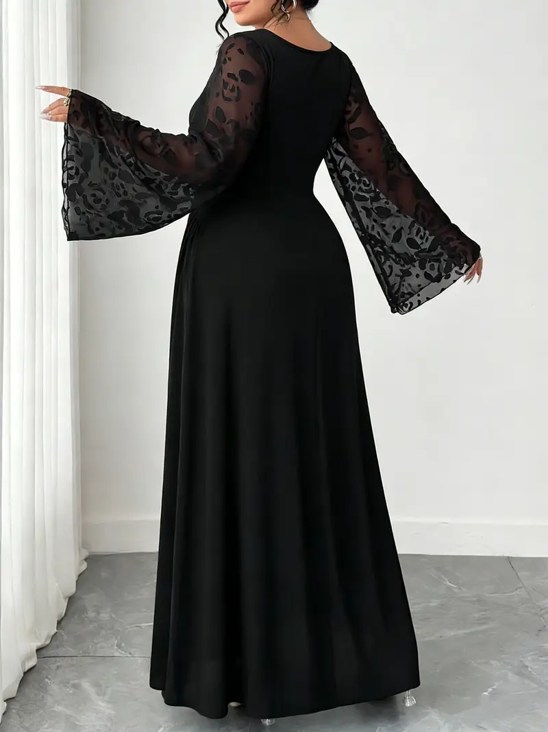 womens black square neck sheer print bell sleeve ruched maxi - Temu Oman womens black square neck sheer print bell sleeve ruched maxi - Temu Oman