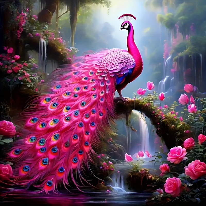 

1 Set 5d Diamond Painting - Pink Peacock - Full Square Diamond With Tools, Suitable For Beginners, Diy Mosaic Art Crafts, Home Wall Room Decoration, 11.8x11.8 Inch