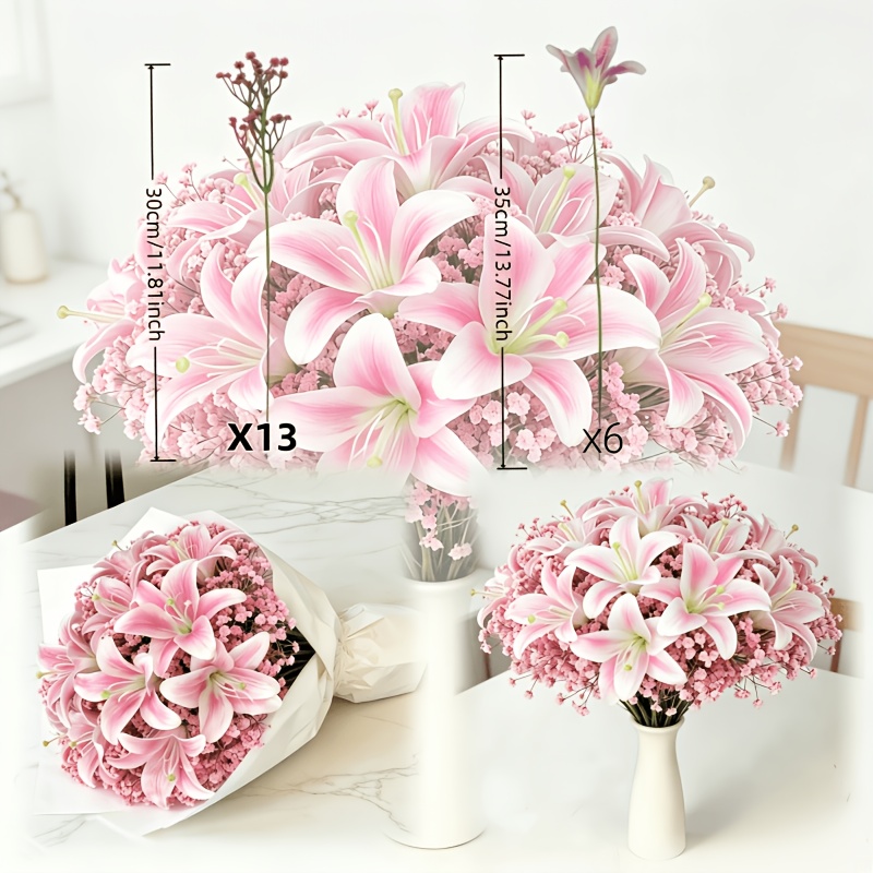 TEMU 19pcs Artificial With 's Breath Fake Flowers | Realistic , Low-maintenance Plastic Faux Flowers For Wedding Decor, Home Office Table Centerpiece