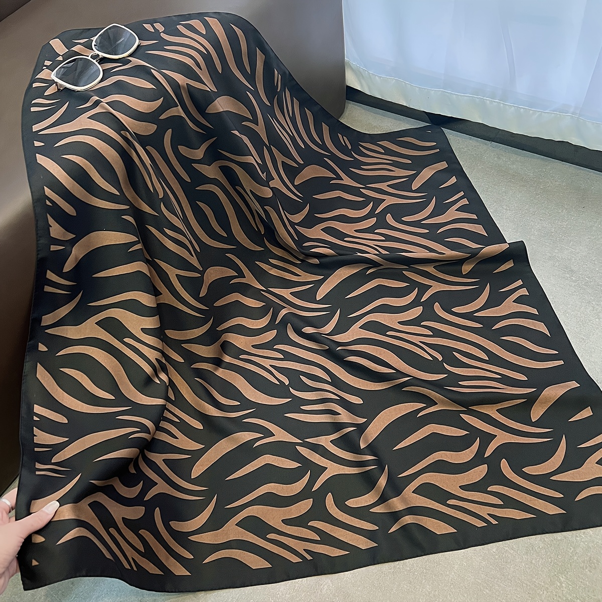 Image of 1pc Women's Casual Square Scarf - Zebra Print Lightweight Polyester, Breathable Windproof Fashion Accessory For Everyday & Outdoor Activities, Scarf Accessories