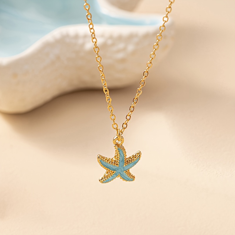 

1pc Starfish Pendant Necklace Ocean Style Marine Life Pendant Accessories Beach Party Jewelry