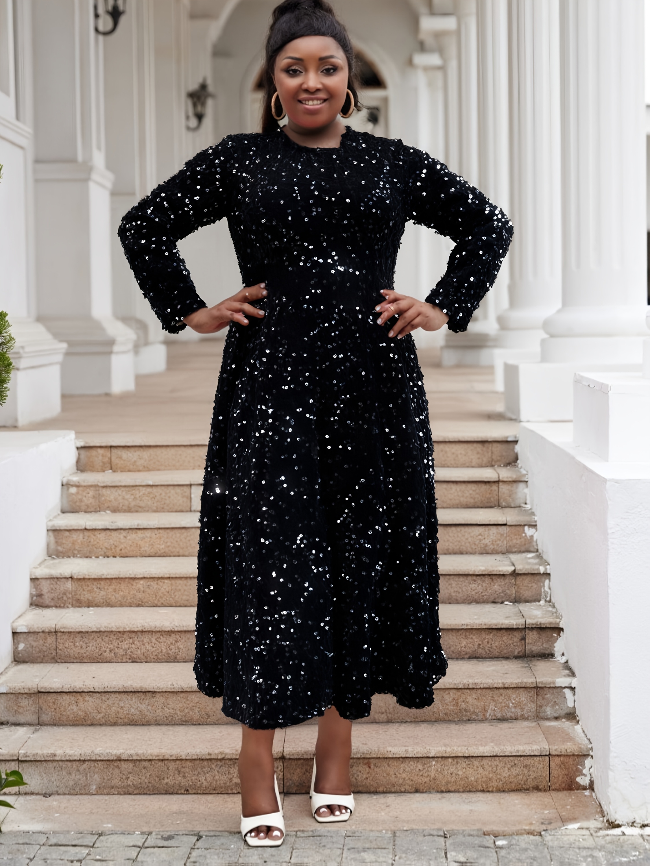 chinese dress ladies Plus-Size Long Prom Dress with Long Sleeves Smoky Blue / 20 main image 0