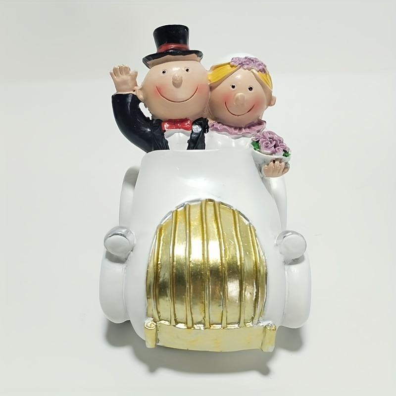 Image of 1pc Bride And Groom Wedding Bank, Resin Bridal Coin Pot, Novelty Decorative Figurine, Savings Storage For Couples Gifts, Home Decor