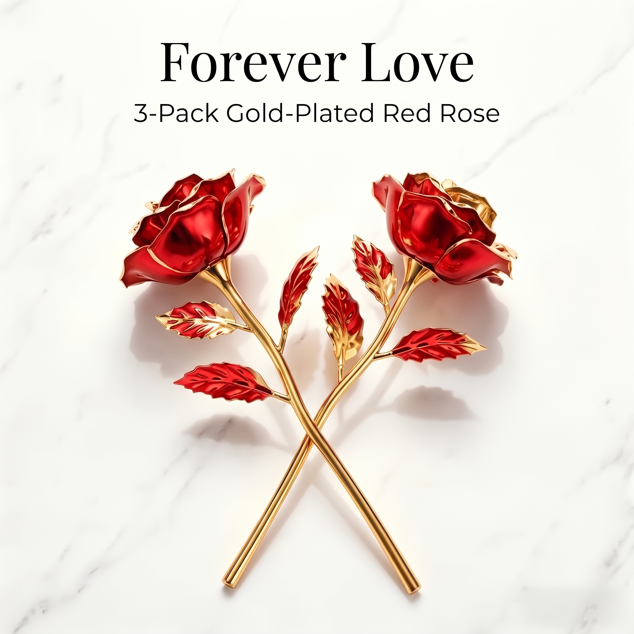 TEMU 3 piezas de flores artificiales conservadas bañadas en oro, adorno romántico con lámina de oro, regalo para novia, , Día de San Valentín, Día de