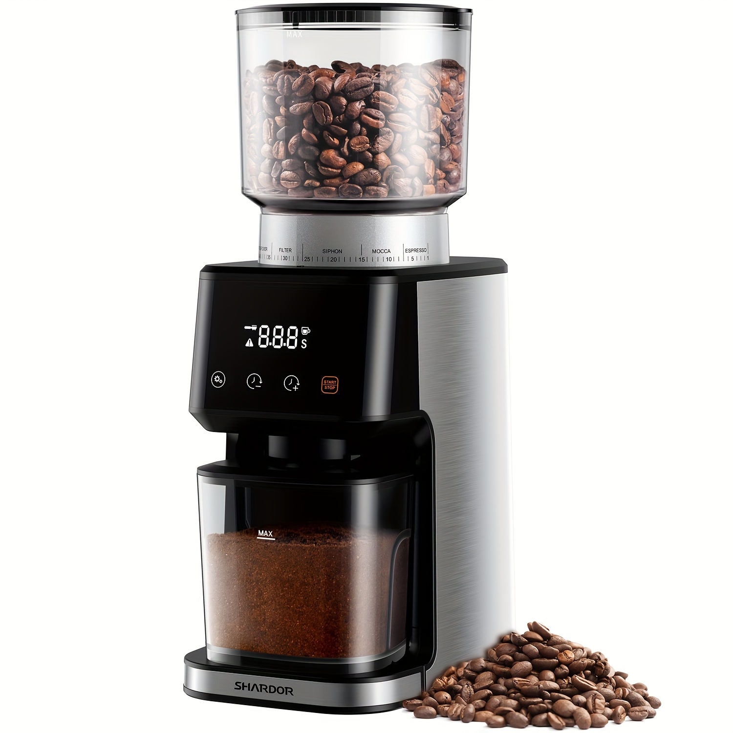 

Shardor Conical Burr Coffee Grinder For Espresso, Touchscreen Electric Adjustable, 51 Precise Settings, Brushed Stainless Steel.