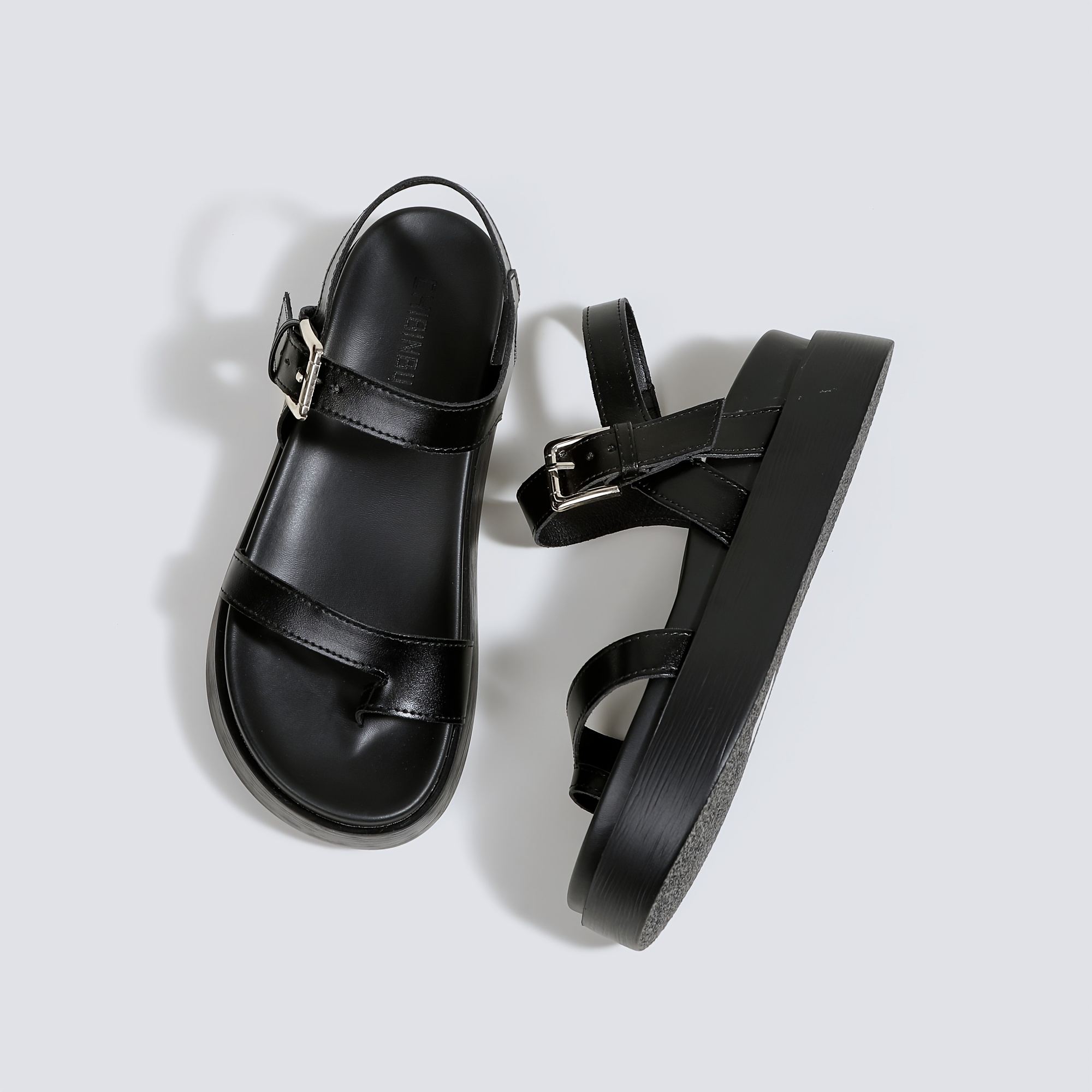 TEMU Women' Thick Sole Sandals Summer New Style, Platform Soft Sole Lightweight Comfortable Casual Versatile Single Strap Black Toe-post Sandals,