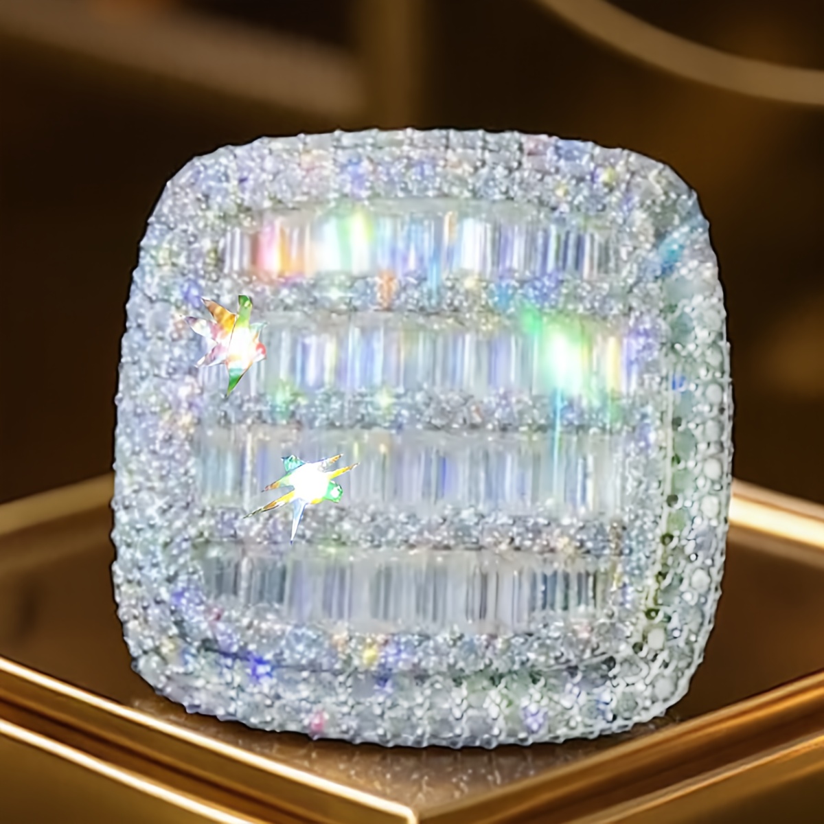 Luxury Rapper, Hip-hop Trend, Cool Cube Zirconia Square Ring, Designer, High-quality Men'S and Women'S Jewelry, Daily Casual and Personalized Jewelry