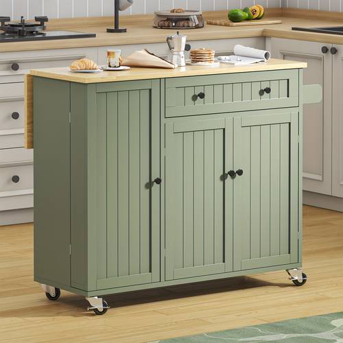 kitchen island with storage 50 8 w rolling kitchen island cart on wheels with widen drop leaf top large mobile kitchen islands with trash can storage and towel bar green