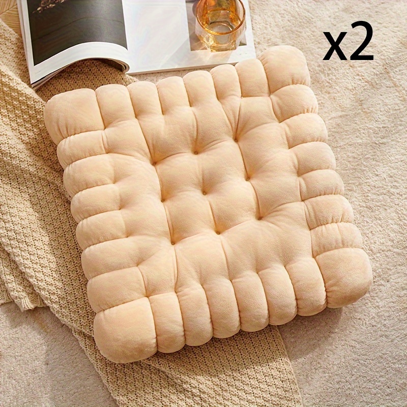 Image of Two-piece Biscuit-shaped Seat Cushion Set, Soft Thick Rectangular Chair Pad, Meditation Mat, Floor Pillow For Living Room, Balcony, Office, Car Seat Cushion Decor