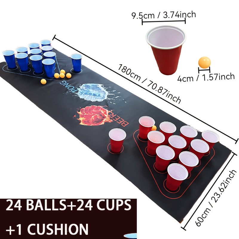 49-delige bordspelset met 1 speelmat, 24 gele pingpongballen, 12 rode bekers, 12 blauwe bekers – Perfect voor feestjes, teambuilding, bruiloften – Ideaal cadeau voor Kerstmis, Halloween, Nieuwjaar, Valentijnsdag en feestevenementen