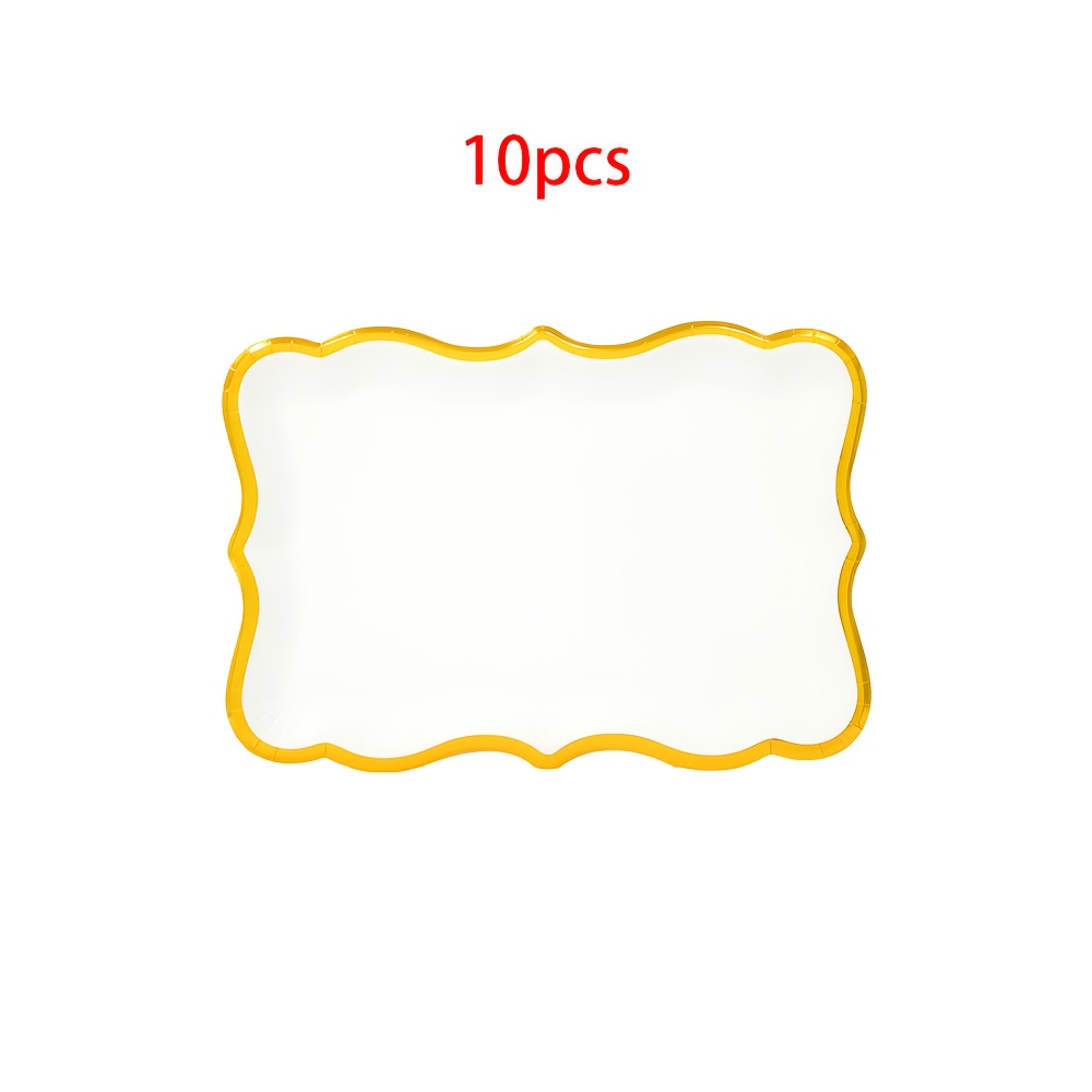 E-shop 10 Stück/20 Stück/50 Stück Elegante Serviertabletts mit weißem goldenem Rand, weiße rechteckige Pappteller mit goldenem Rand für Desserttafeln,