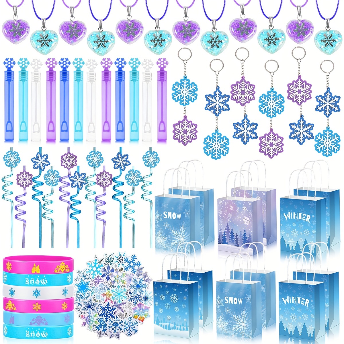 

Party Favors -122 Pcs Party Supplies Party Gift Bags, Stickers, Necklaces, Straws, Bracelets, Wands, Keychains Bags For Birthday Party Decorations For Girls.