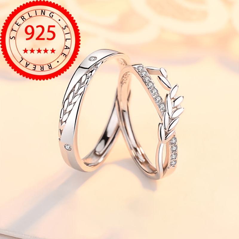 Image of 1 Pair Of S925 925 Silver Exquisite Small Styling Design Men's And Women's Gift Opening Adjustable Ring Inlaid With Synthetic Synthetic Synthetic Zircon​ High-quality Jewelry Daily Party Wear About 8.
