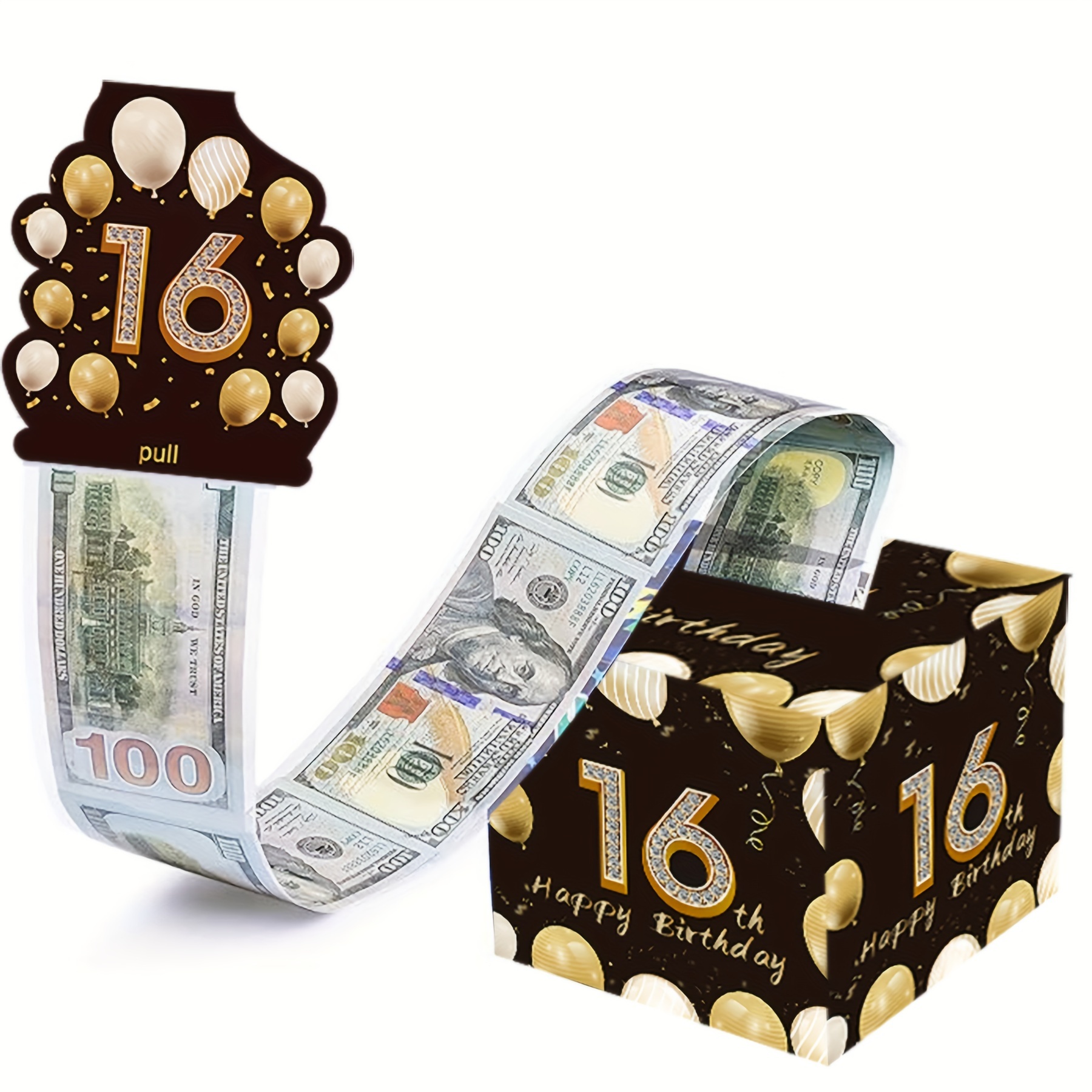 16岁生日钱箱，惊喜钱箱现金，生日快乐卡和50个透明袋，任何年龄的DIY贴纸，一个有趣的方式给钱给家人和朋友!