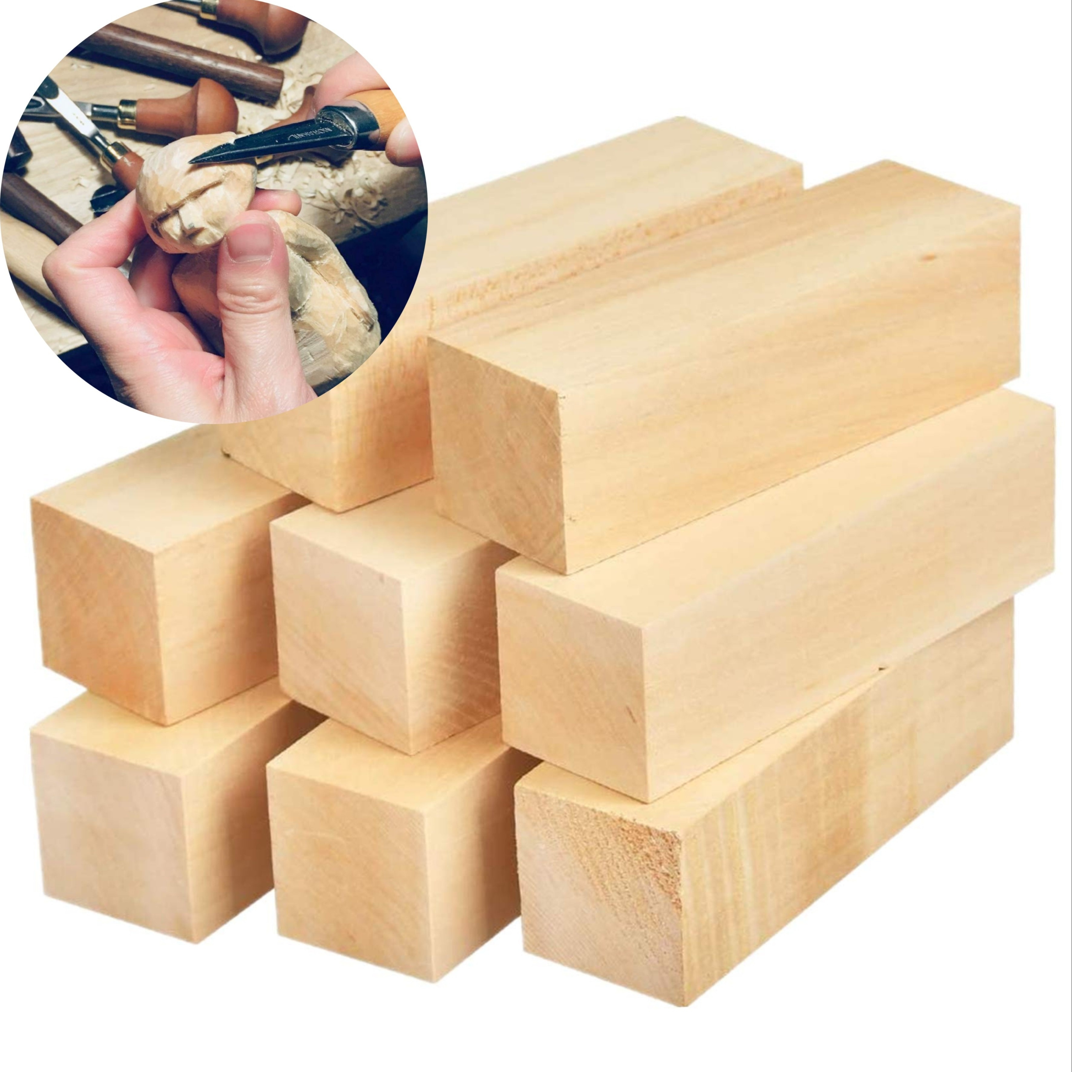 

8 Pack Unfinished Basswood Carving Blocks Kit, 1.5*1.5*5 In Premium Kiln Dried Whittling Soft Wood Carving Block Hobby Set For Beginner To Expert