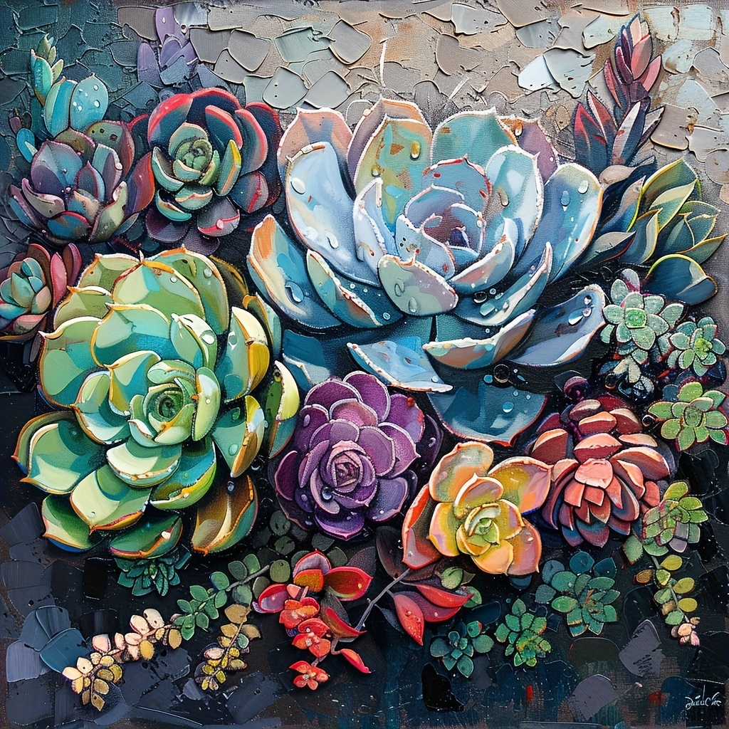 

1pc Large Size 40x40cm/15.7x15.7in Without Frame Diy 5d Artificial Diamond Art Painting Succulent Plants, Full Rhinestone Painting, Diamond Art Embroidery Kits, Handmade Home Room Office Wall Decor
