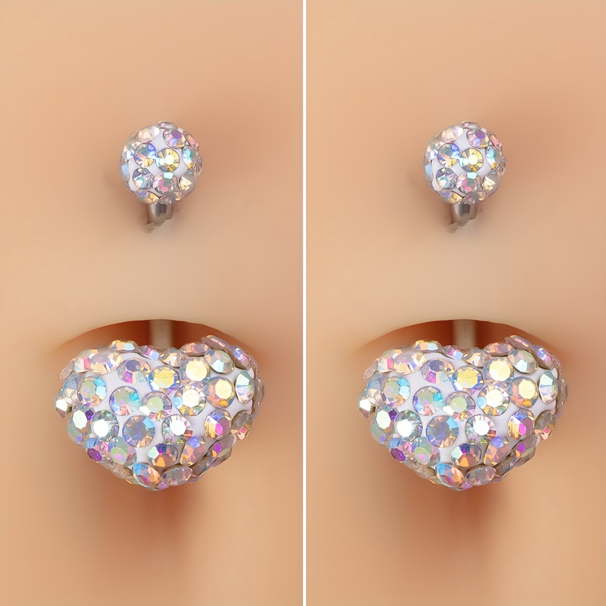 2pcs Heart Synthetic Zirconia Belly Button Rings Navel Piercings Barbell Body Jewelry Piercing Earrings For Women Men 14 Gauge