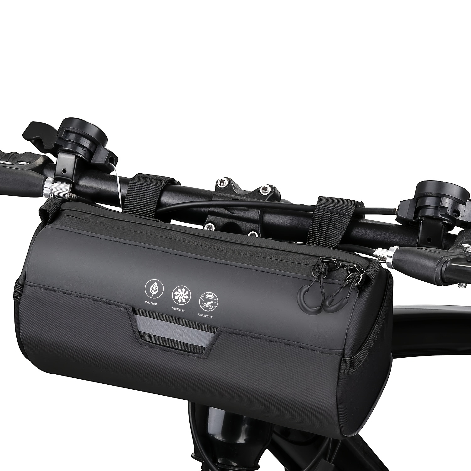 TEMU Round Handlebar Bag, Bicycle Handle Bag - Bicycle Handle Roll Bag, Large Reflective Area, Bicycle Front Bag, Zipper Shoulder Strap, Detachable