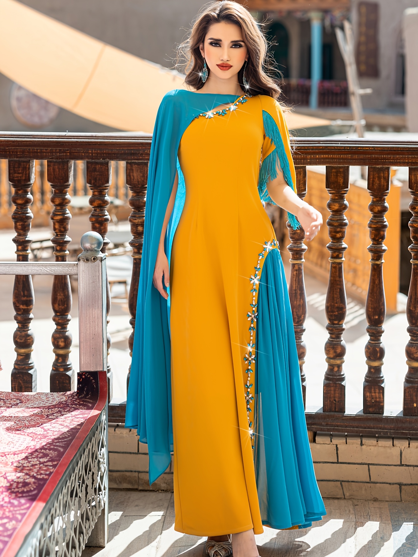 classy cocktail dresses High Neck Gown with Chiffon Cape Sleeves 28940 main image 0