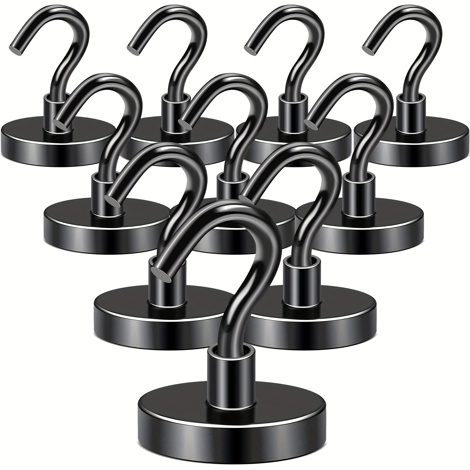 10-Pack Heavy Duty Magnetic Hooks – Strong Black Magnet Hooks For Home & Office (25 Lb Hold)
