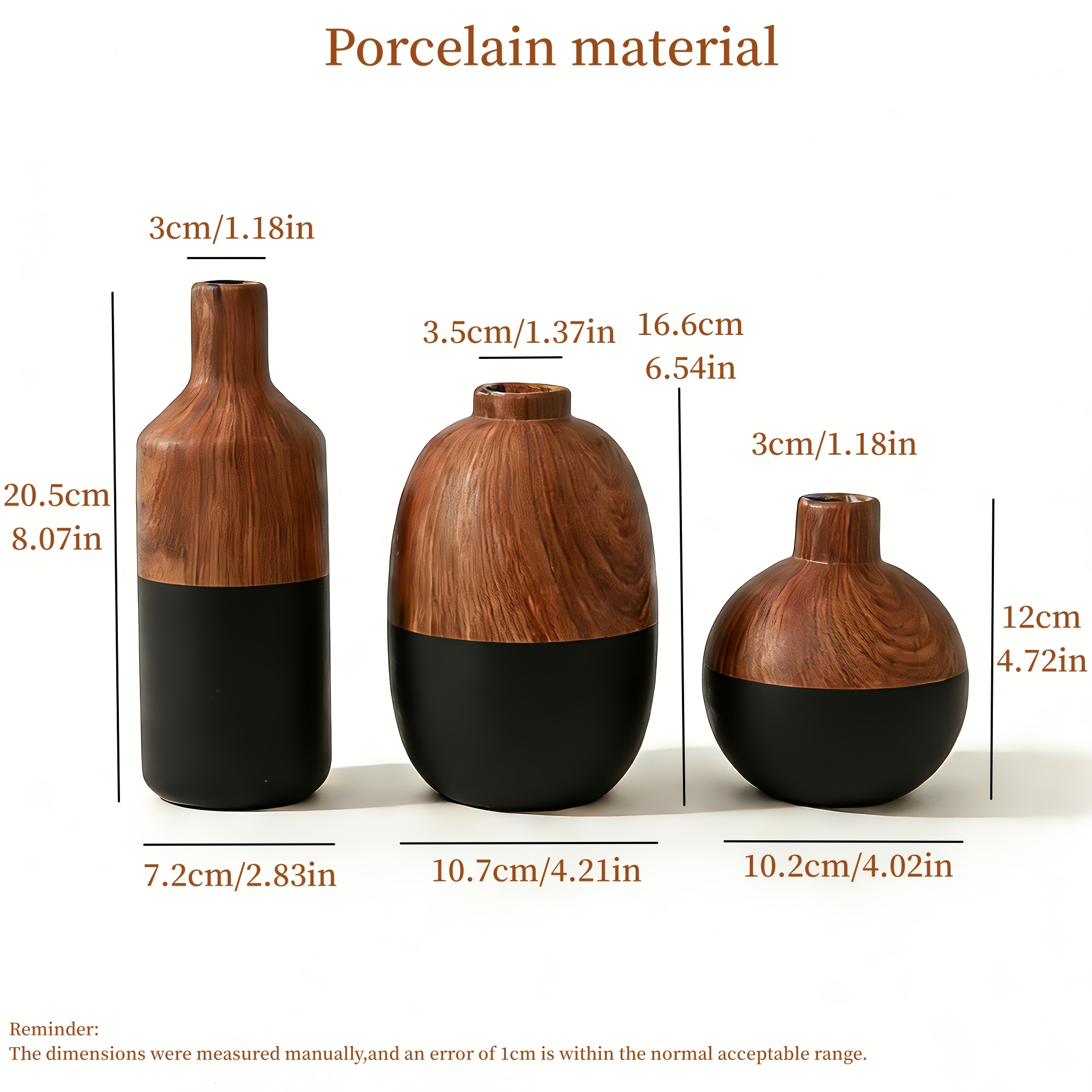 3pcs Wood Grain/Stone Texture Ceramic Vase Set Wabi-Sabi Decorative Flower Pot Ornament Japanese Rustic Style Desktop Home Resident B&B Soft Decoration Dried Flower Arrangement Floral Art All-Match Premium