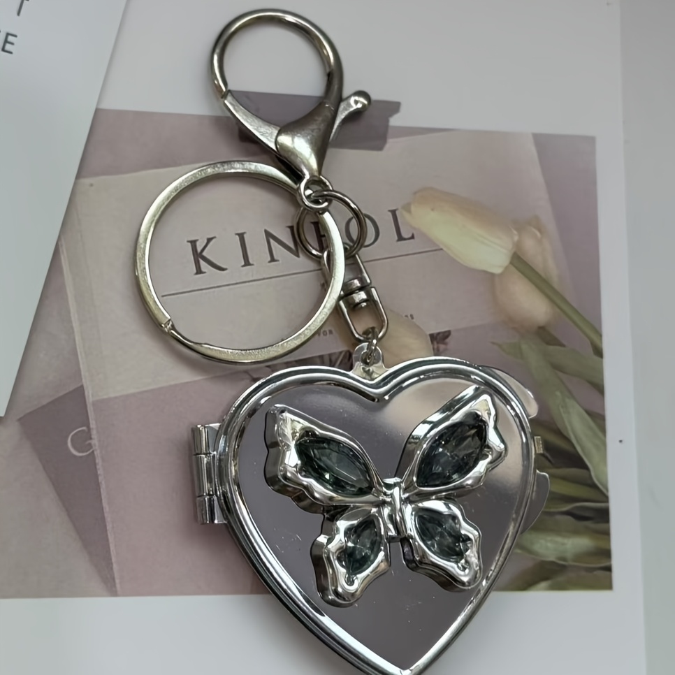 TEMU Espejo Exquisito Metal Vintage Y2K Colgante Llavero Adorno de Bolso Decoración Instagram