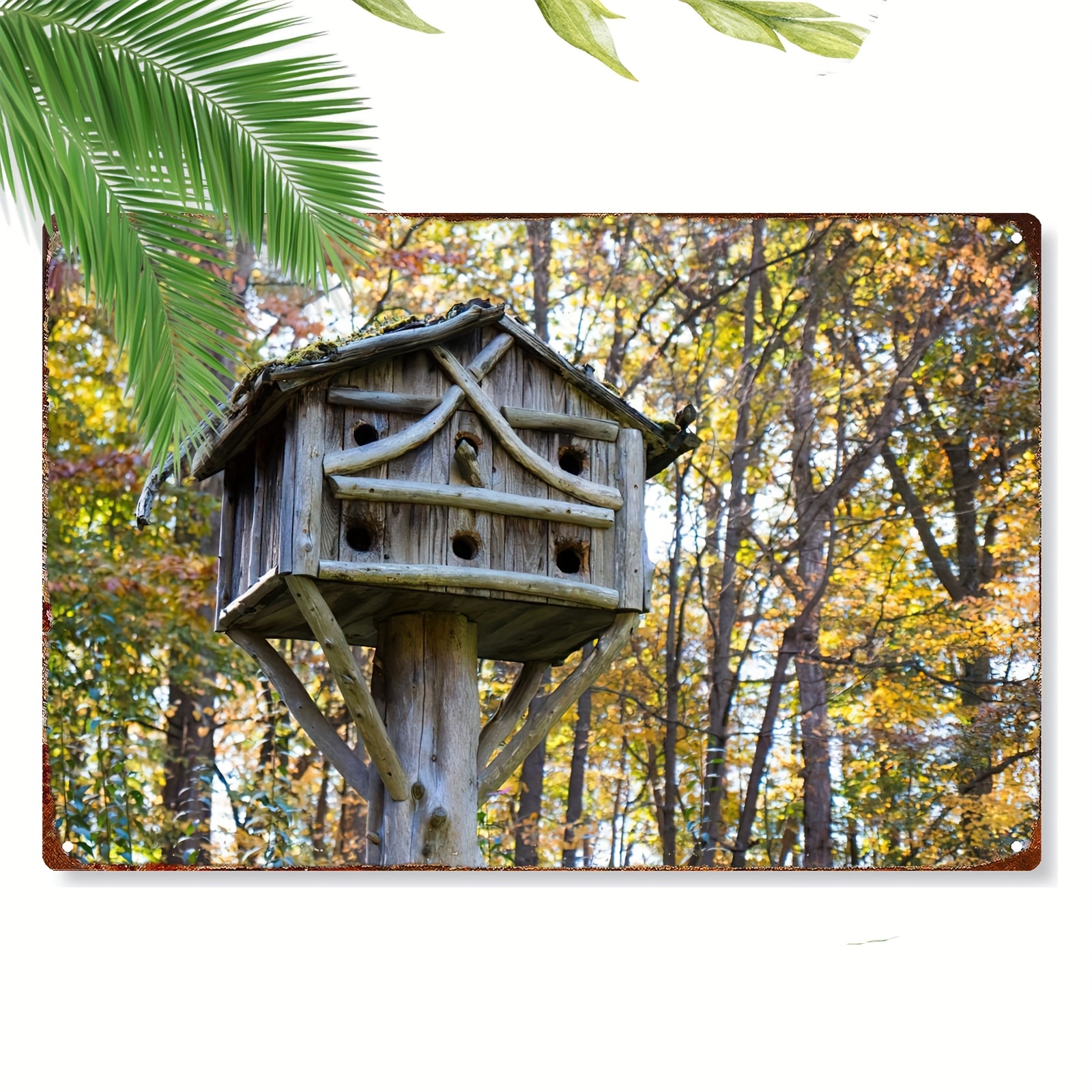 

1pc Rustic Iron Birdhouse Condo, 8x12 Inches - Autumn Scene With Vibrant , Metal Outdoor Shelter For Garden And Yard Decor, 2d, Room Decor