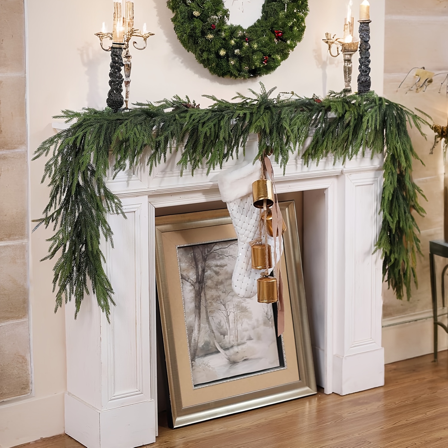 TEMU 6-foot Artificial Christmas Wreath - Pine Garland For Holiday, Fireplace & Indoor Decor