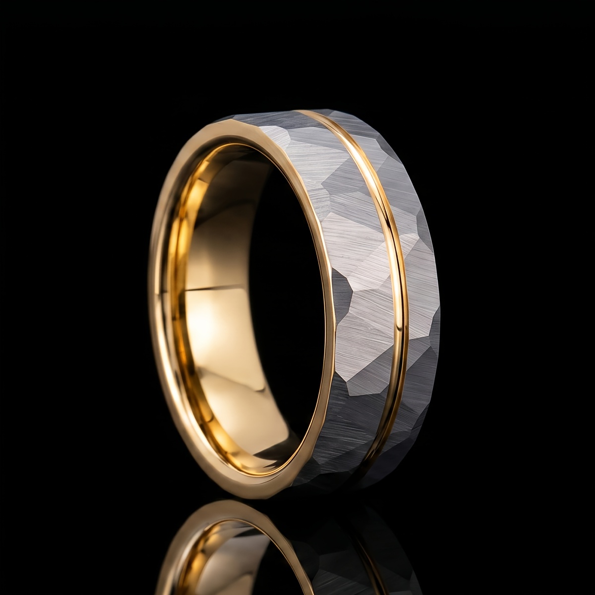 Golden Tungsten Hammered Ring, Classic Men's Engagement Ring