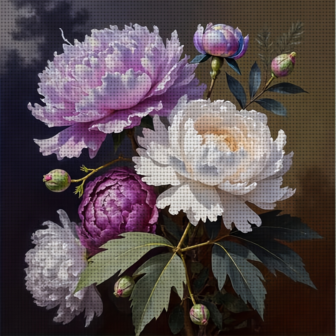 TEMU 1pc Printed Cross- Kit, Frameless, "colorful Peony Flowers" Pattern, Perfect For Beginner's Relaxing Crafting, Experiencing From "leisure" To