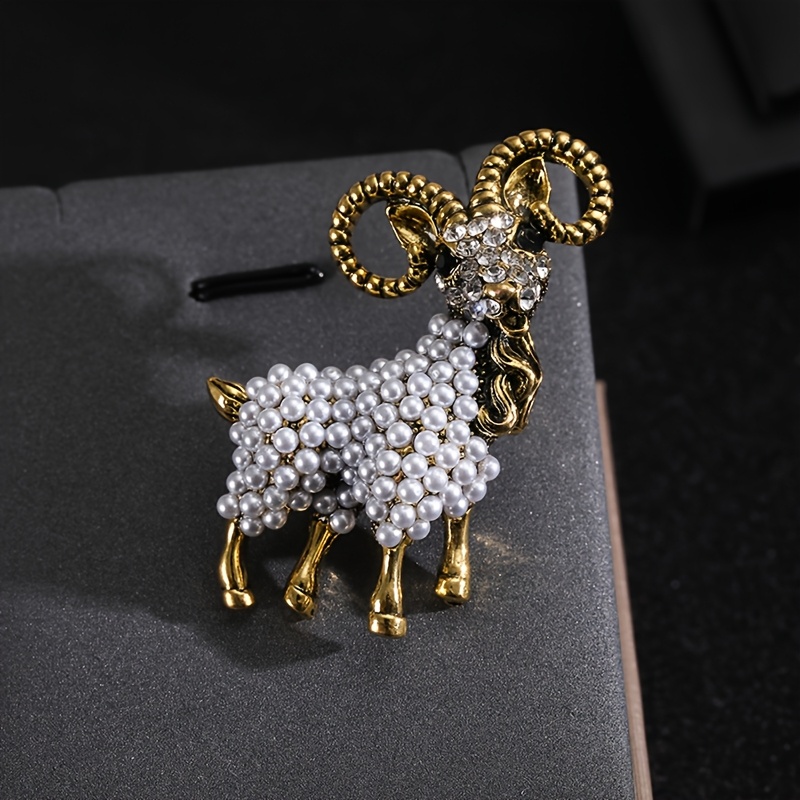 Image of Vintage Sheep Pearl Brooch From The Adorable Animal Collection, Perfect For Casual Party Attire And As A Stylish Accessory For