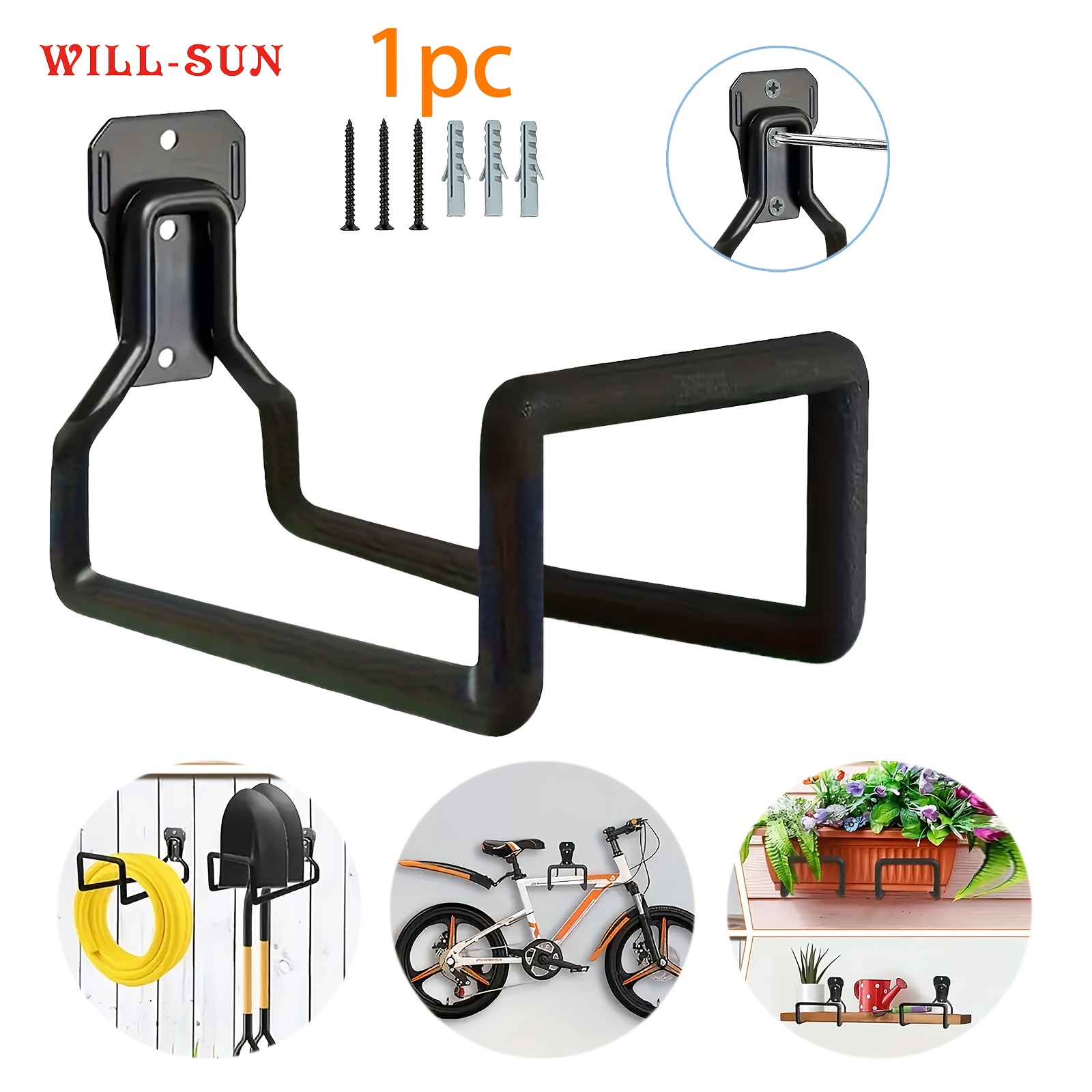 E-shop Robuster schwarzer Gartenschlauchhalter | Rostbeständiges Wandmontage-Lagerregal für Garten und Garage im Freien - Inklusive 3 Schrauben,