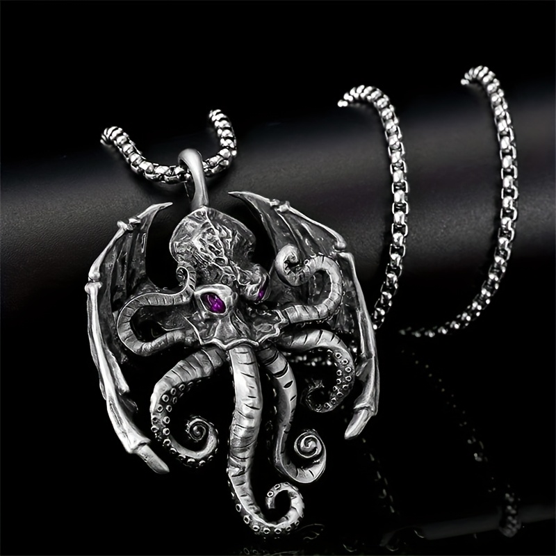 TEMU 1pc Retro Mythical Octopus Pendant Necklace, Fashionable Hip-hop Style Alloy Chain With Artificial Cubic Zirconia, Exquisite Design For Men's