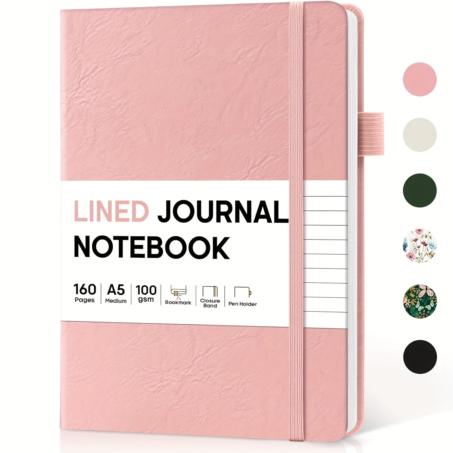 TEMU Leather Lined Journal Notebook, A5 College Ruled Writing Diary For Work And Note-taking, School Home Supplies, 160 Pages, Black