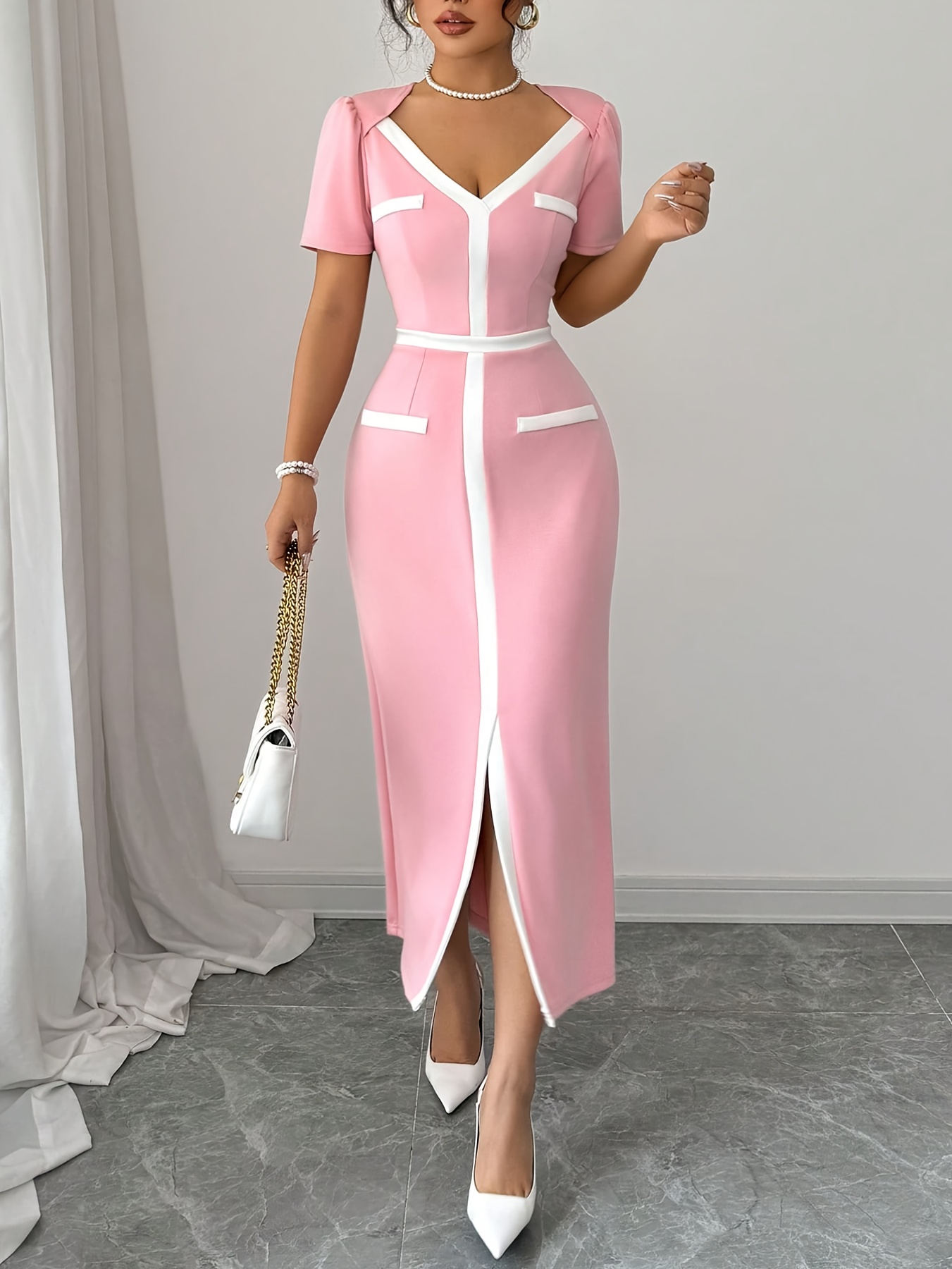 X040413 Elegant Short Sleeve Dress for Women Casual Dress