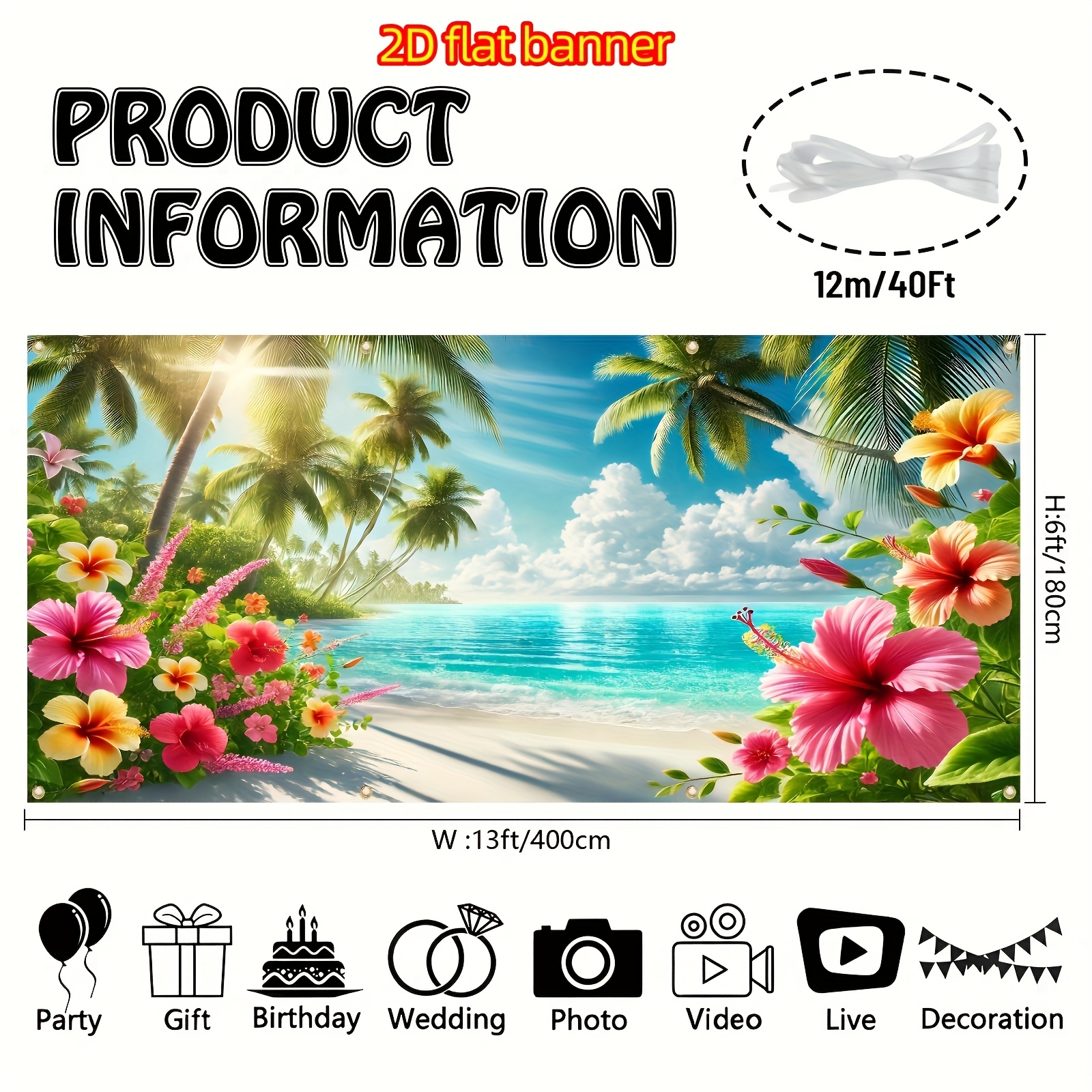 TEMU 2D Flat, 2D Flat - 2D Türbanner 2D Flat, 2D Flat - 2D Türbanner 2D Flat Banner, . Sommer Groß Garagentor Banner, Sommer Luau Strandparty, ,