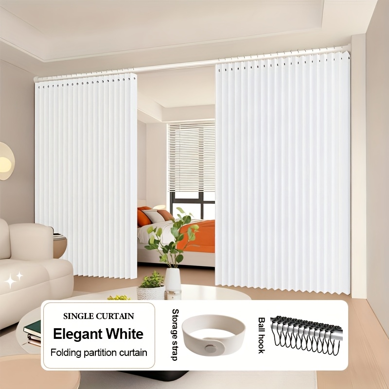 TEMU 1pc Of Perforated Fashionable Foldable Partition Curtain With Hooks, Fashionable Curtain Theme, Living Room Screen, Foldable Invisible Door And