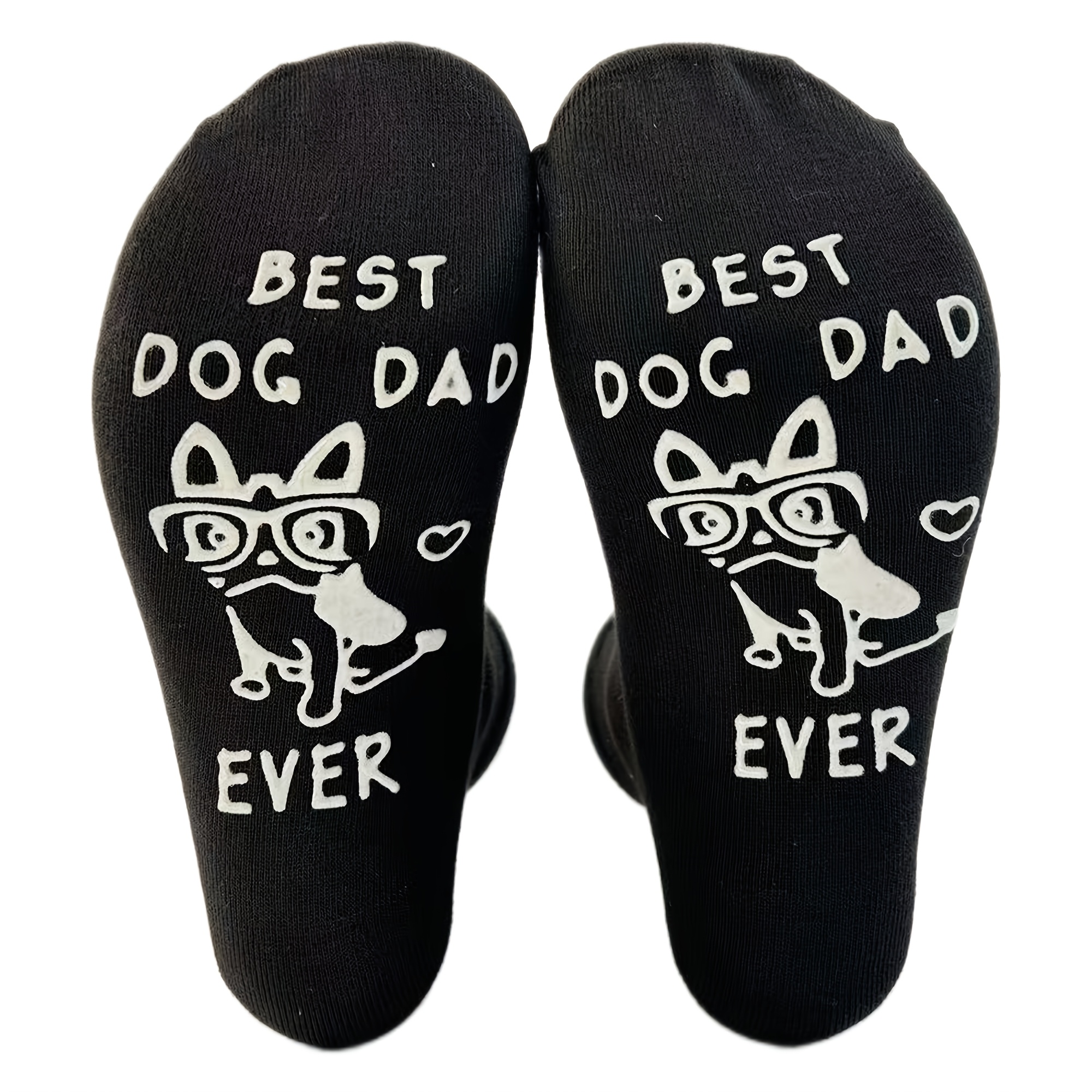 TEMU 1 Pair Of "best Dog Dad" Fun Dispensing Socks, Showcasing The Of A Poop- Dad. Features A Paw Print With A Dog Wearing Glasses And The Slogan "best Dog Dad Ever," Making It The For Pet Lovers