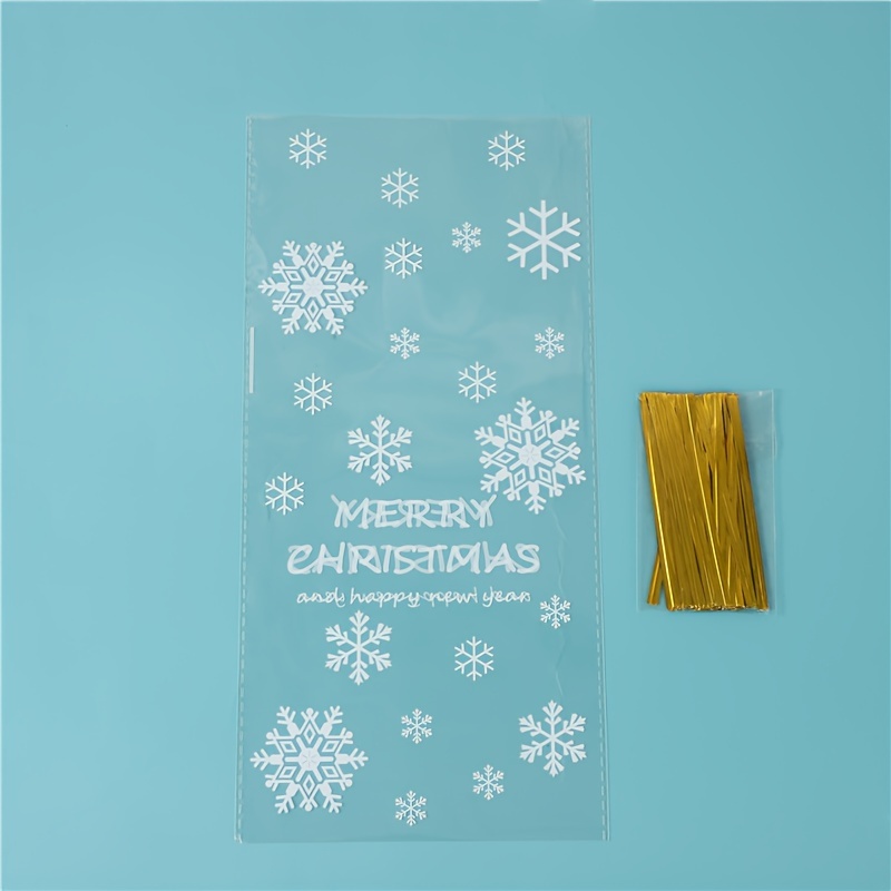 50pcs Merry Christmas Snowflake Cellophane Treat Bags With Twist Ties - Perfect For , Candy & Gifts - Ideal For Holiday Parties & Winter Celebrations