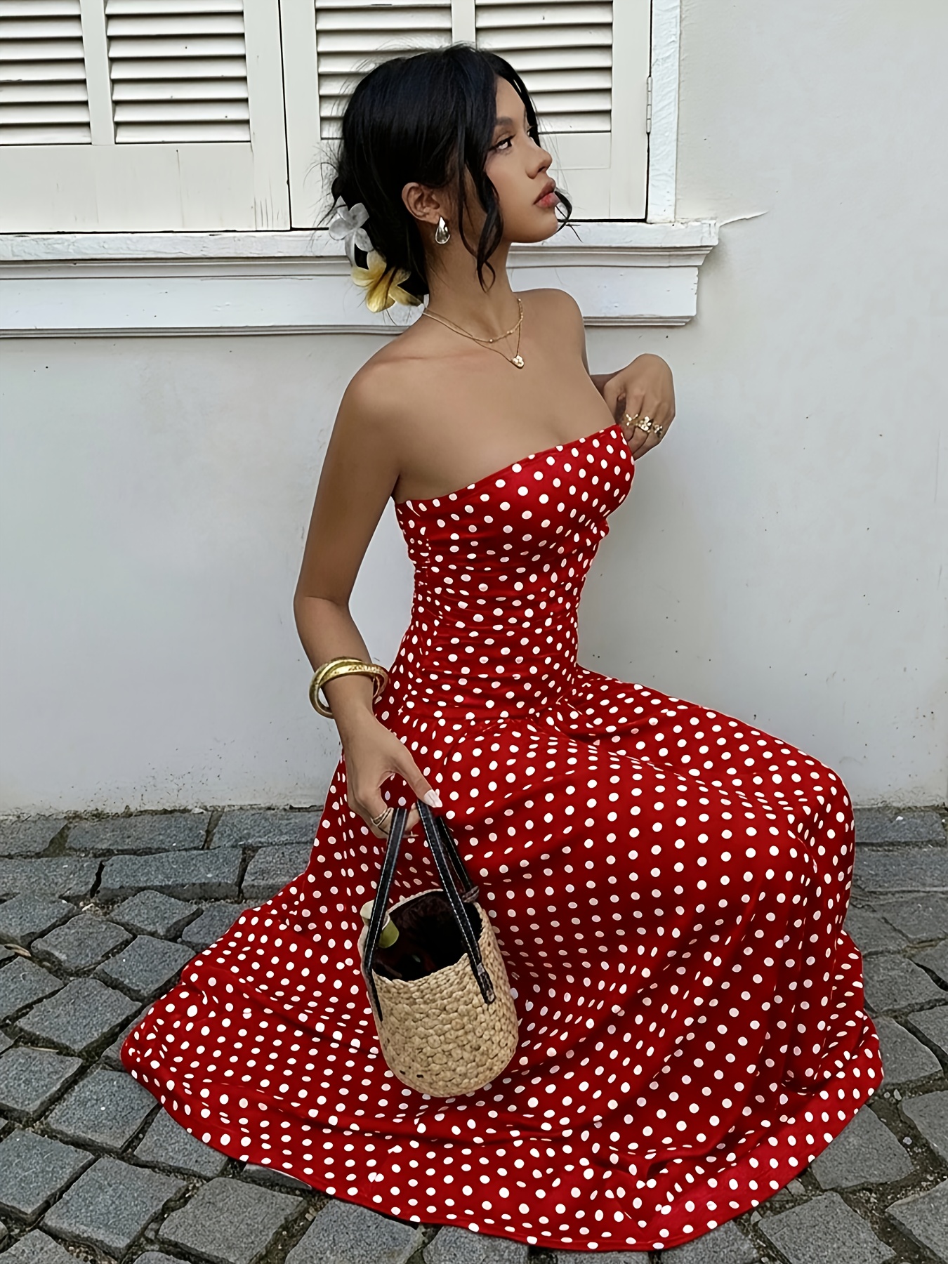 the holiday polka dot dress casual rose red tube womens polka Rithum_Synced