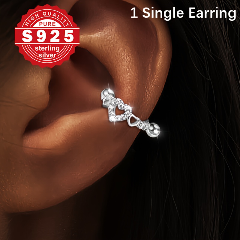 Image of 1pc S925 Sterling 925 Silver Women's Ball Earring, Hollow D-ring Earring, Unique & Hypoallergenic, Perfect For Music Festival, Party And Daily Wear - Ideal Gift For Holiday & Graduation